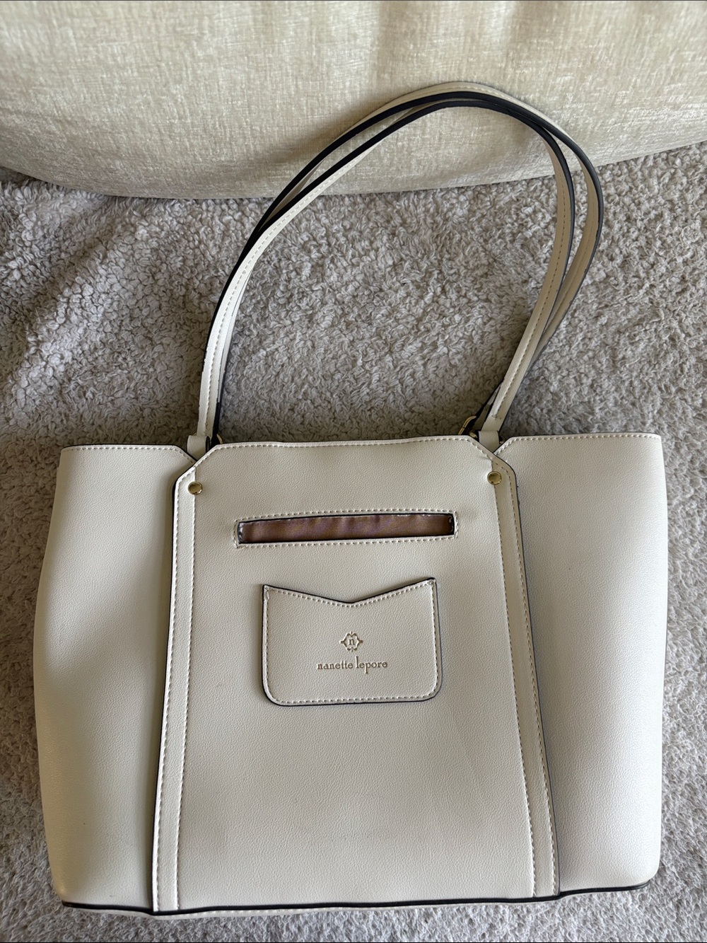 Nanette Lepore Cream Shoulder Tote with Dual Straps